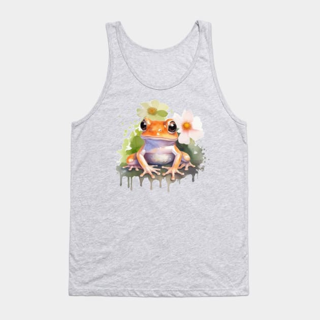 Frog Flower Watercolor Tank Top by Mako Design 